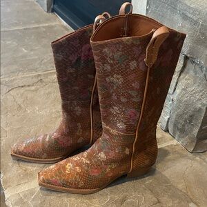 We The Free Women's Brown Floral Embossed Cowboy Boots